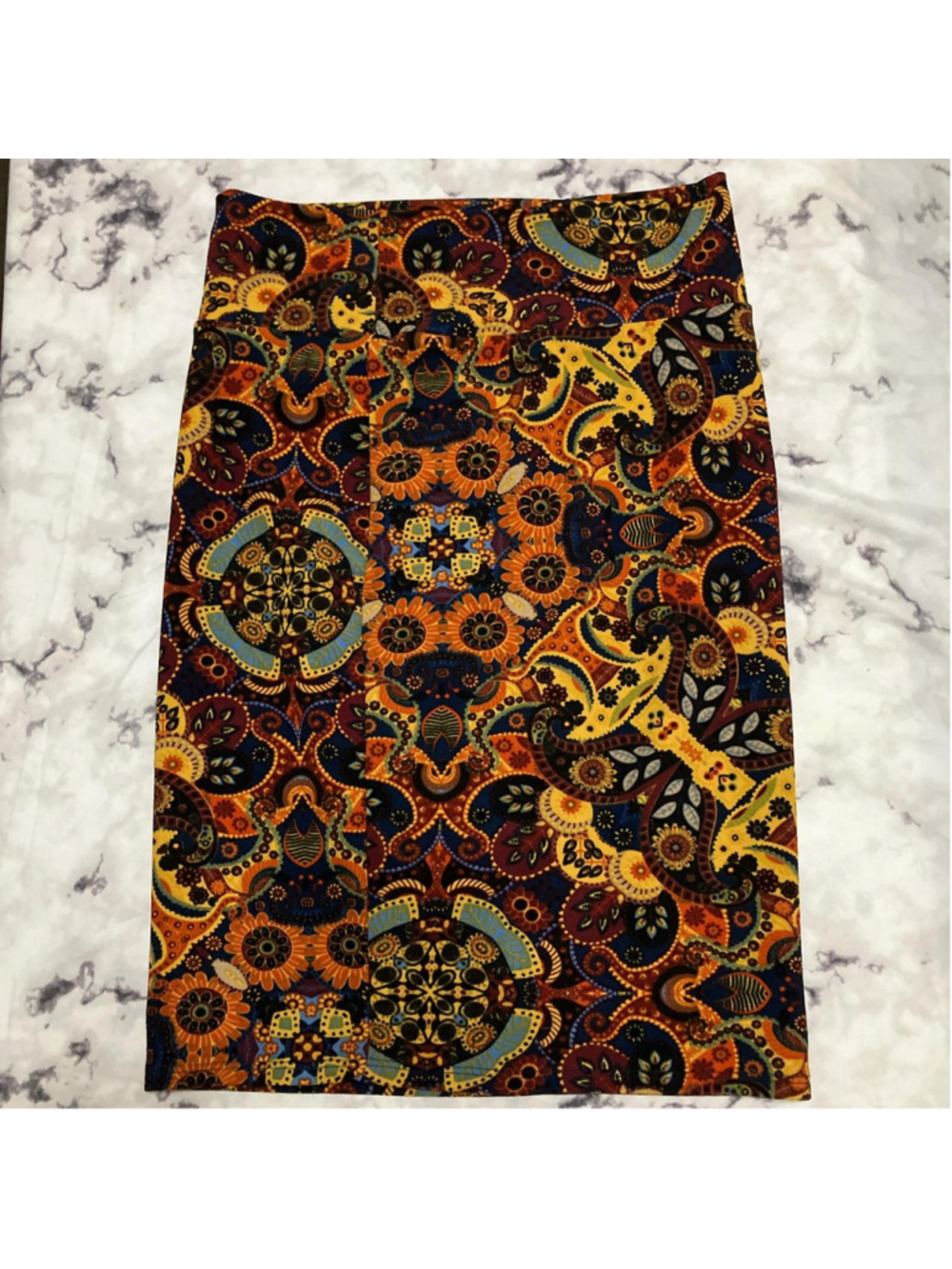 Orange and blue abstract print pencil skirt #vintage